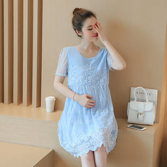 Summer Lace Crochet Flower Maternity Dress