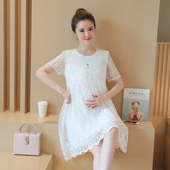 Summer Lace Crochet Flower Maternity Dress