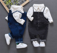 Adorable Baby Autumn Denim Bib Two-Piece Set