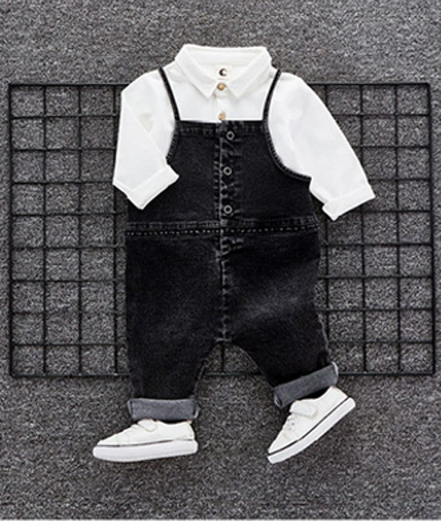 Adorable Baby Autumn Denim Bib Two-Piece Set